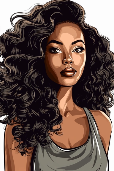 Cartoon Black Skin African American Clipart Plus size Beautiful Rich Woman having beautiful face long eyelashes and beautiful lips beautiful long hair confident no text