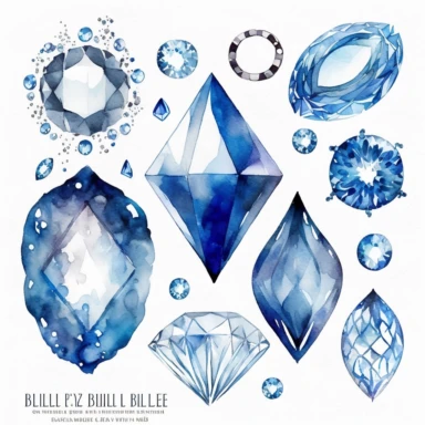 blue jewels watercolor,all white background, clipart