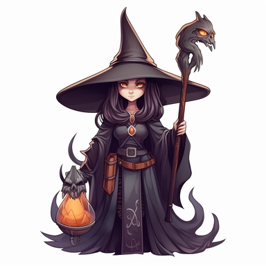 a realistic cute Female wizard standing firm i a gothic fantasy world, clipart