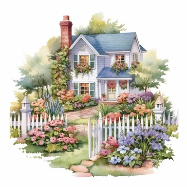 Capture the allure of an Enchanting farmhouse Garden . Craft an ultra-detailed, 8K quality clipart without signatures or distracting lines. Embrace realism and artistry, showcasing intricate floral blooms and lush foliage. Set against a clean, white background for maximum versatility. Create a high-quality clipart that resonates with American women, evoking a sense of tranquility and natural beauty. Let your artistry transport them to a captivating garden escape