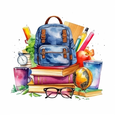 Back to school design, watercolor, sublimation design, white backgroung for removing background, tshirt design, trendy, cartoon style clipart
