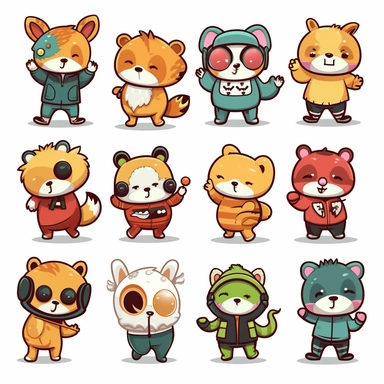 Design a clipart set that depicts various chibi animals dancing and grooving to the beat. Add images of animals with distinct attributes such as a lion, a bear, a fox, or a frog, dancing to genres like hip-hop, pop, or disco. Consider putting them in dancing gears like sneakers, leg warmers, and earphones to further emphasize the fun and energetic aspect.
