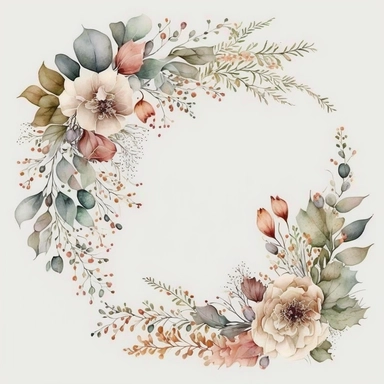 handpainted neutral colors Watercolor beautiful posy corner garland Clipart white background 8k Seed: 209420238