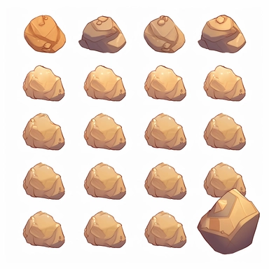 simple desert boulders, top down video game asset, isolated figures, hand drawn, level art, atmospheric effects, spatial concept art, muralist, clipart, ps1 graphics, deconstructed objects, 2d, plain background