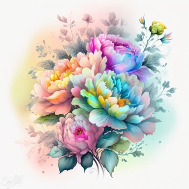soft colorful neon pastel colored floral arrangement clipart, soft and subtle, colorful neon fairy pastel colors watercolor style, fawncore, plain white background, colorful neon pastel roses peonies gerberas tulips, excellent depth of shading in soft watercolor style, neon pastel colorful soft watercolor artwork, plain white background for transparent editing