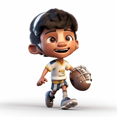 cute chibi boy playing american football, making a pass, passing, wearing a helmet, full body, smiling, american football, Sport graphics, action clipart, 16k, isolated on white background, 3d, rendered by pixar