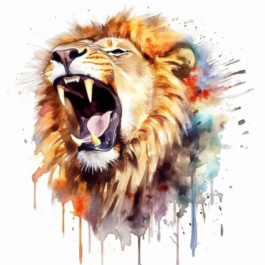Clipart of Lion, lion roaring, watercolor painting, white background, featured on pixiv, computer art, madhey of flowers, watercolor, digital illustration, detailed painting, realistic