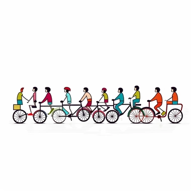 vector clipart style 2 line drawn stick figures riding a bicycle simple on an isolated white background