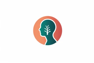 mental health logo design on a white background, in the style of dark aquamarine and orange, minimalist backgrounds, dark red and light green, duy huynh, colourful, clipart style, minimal, white background