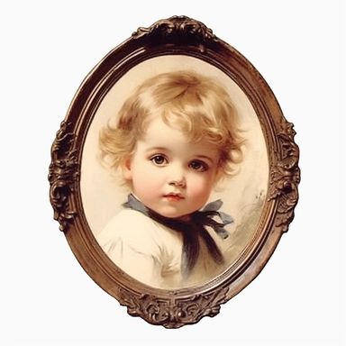 vintage victorian oil painting young child in an antique frame, white background, clipart--q2--v5.1