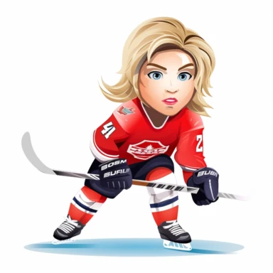 clipart of female hockey player, white background, characiture