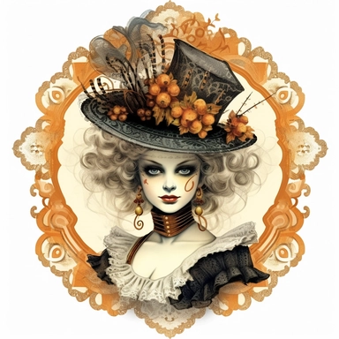 Victorian vintage, haloween, clipart, white background, in medium of conté