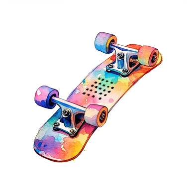 skateboard, 90s Retro dirty style Sublimation Clipart, watercolor, isolated on white background