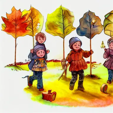 children in autumn clothes on a lantern parade, waldorf, martinmas, chalk, watercolor, clipart, white background, cartoon