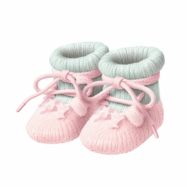 Clipart, vintage illustration, cute wool baby newborn babygirl shoes , pastel color, hand drawn