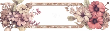 vintage inspired printable rectangle label with intricate sepia colored borders and hand drawn details. detailed with soft watercolor flowers. No text. Isolated clipart on solid white background