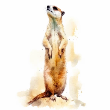 cute meerkat, standing on hind legs and scanning the horizon, earthy watercolor, clipart, on a white background