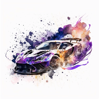 watercolor fast and furious sport car clipart, white background
