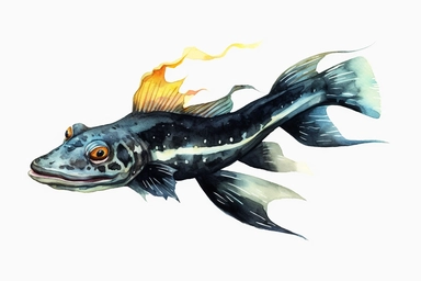 Watercolor, Eel catfish Fish, clipart, hd, on a white background, spaced out