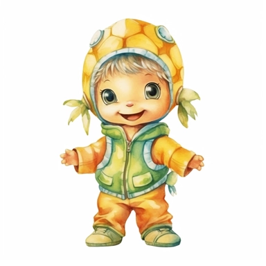 cute kid wearing Turtle costumes and with happy face,front facing on isolated background,with happy face and expression,Animal Sublimation Clipart,no splash watercolor,white background, ultra detailed clipart, cut out image, colorful watercolor realistic, cartoon style, ultra HD, sharp and clean art