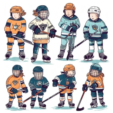 Ice Hockey clip art vector set for elementary school, white background