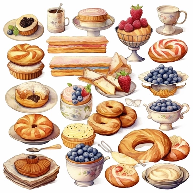 beautiful french pastries Clipart - 13 High Quality JPGs - Digital Download - Card Making, Mixed Media, Digital Paper Craft
