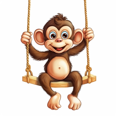cartoon style monkey on a swing, on white background, clipart