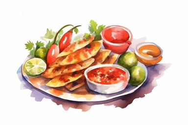 Watercolor, Cuban, Hispanic cuisine, clipart, hd, on a white background, spaced out