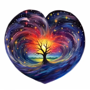 painting of a heart with a night sky inside of it, in the style of enchanting realms, nature-inspired installations, bloomcore, mesmerizing colorscapes, skillful, fluid and organic, clipart, blank white background