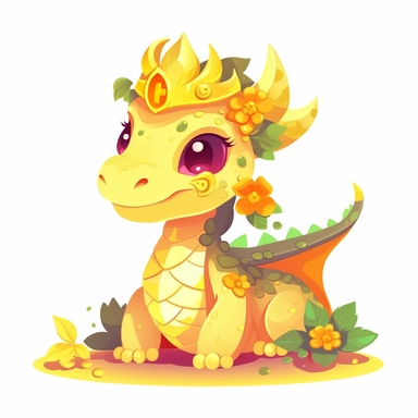 Cute dragon clipart, wearing a golden crown