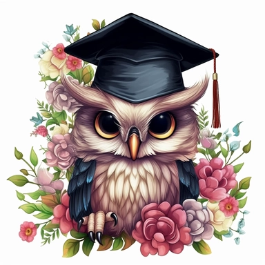 Floral Graduation Owl Clipart Grad Student Owl PNG, Illustration clipart, 4K, extremely detailed