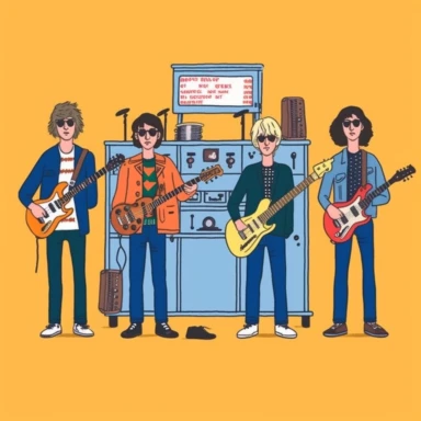 a set of clipart inspired by fledging American rock band at a Swiss boarding school as conceived by Wes Anderson and rich kids at an exclusive school playing rock music