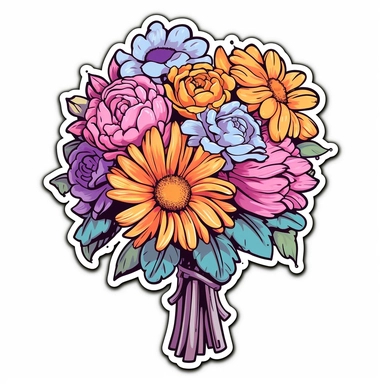 flower bouquet clipart sticker cartoon white border die cut