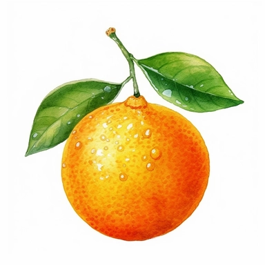 This highly detailed watercolor clipart showcases the vibrant beauty of an orange fruit on a pristine white background. The artwork captures the essence of the orange with remarkable precision, depicting its textured peel and juicy segments. Each stroke of watercolor adds depth and richness to the fruit, creating a visually enticing image. Against the clean white backdrop, the orange stands out, exuding a sense of freshness and vitality. This clipart is perfect for food-related designs, menus, o