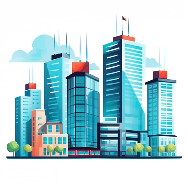 office buildings in a city, clipart style
