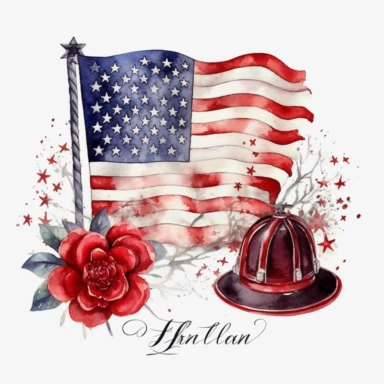Watercolour clipart of text saying tribute to our fallen heroes in english with stars and stripes. Memorial day theme White background and highly detailed.