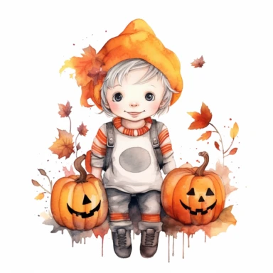 Cute little boy wearing Halloween costume , watercolor illustration for kids and children, clipart, sublimation, white background