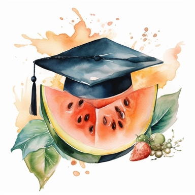 Graduation Cantaloupe watercolor clipart white background with margins lovely