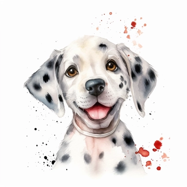 Clipart, watercolor, white background: A baby Dalmatian with its tongue sticking out, adding an extra dose of cuteness to its already adorable appearance.