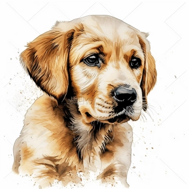 golden retriever puppy clipart, Cute puppy labrador, happy puppy, looking up curious, golden fur, ultra-detailed, sharp image, realistic pet image, watercolor retriever dog, isolated on the white background, hd