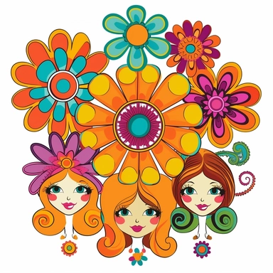 Groovy hippie 70s , Funny cartoon flower clipart white background