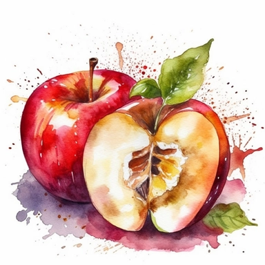 apple cut in half, watercolor, clipart