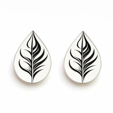minimalistic black and white line simple clipart with tropical leaf inside teardrop earrings white background,