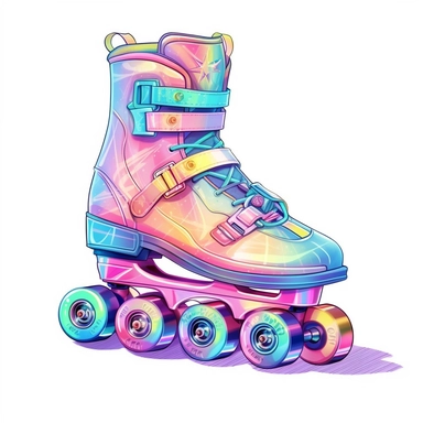 Beautiful Retro 80s pastel color roller skates sublimation clipart, hyper realistic, intricate detail, illustration style,high solution, on the white background