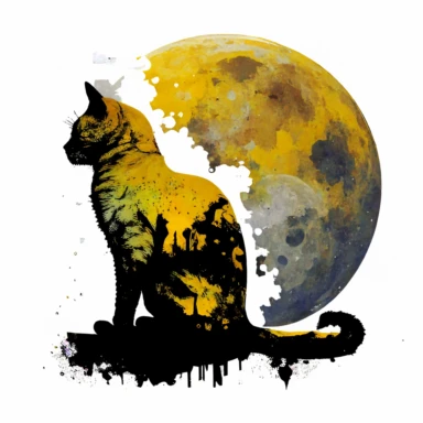 space sky moon night cat yellow painted clipart white backround