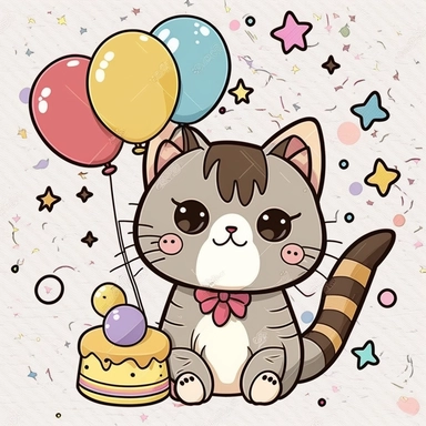 Birthday cat clipart Cute party clip art Kawaii Kitten