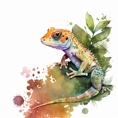 gecko, watercolor, clipart, 2d, vector, sticker, cartoon, cute, themed, hd, 8k, 200 dpi