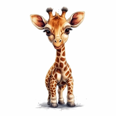 happy cute baby giraffe, hand draw Illustration clipart, 4K, extremely detailed Sublimation Clipart,Cartoon,hyper realistic, intricate detail, illustration style,high solution,on the white background