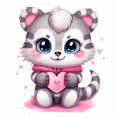 kawaii a very cute cuddly eyes happy tiger wearing a pink coat giving out heart's clipart Easter spring bunny scrapbooking Crafton digital paper white background