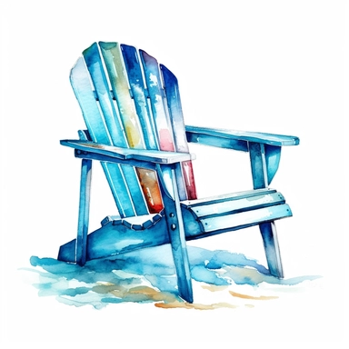 watercolor colorful clipart of a blue beach chair, hd, on white background